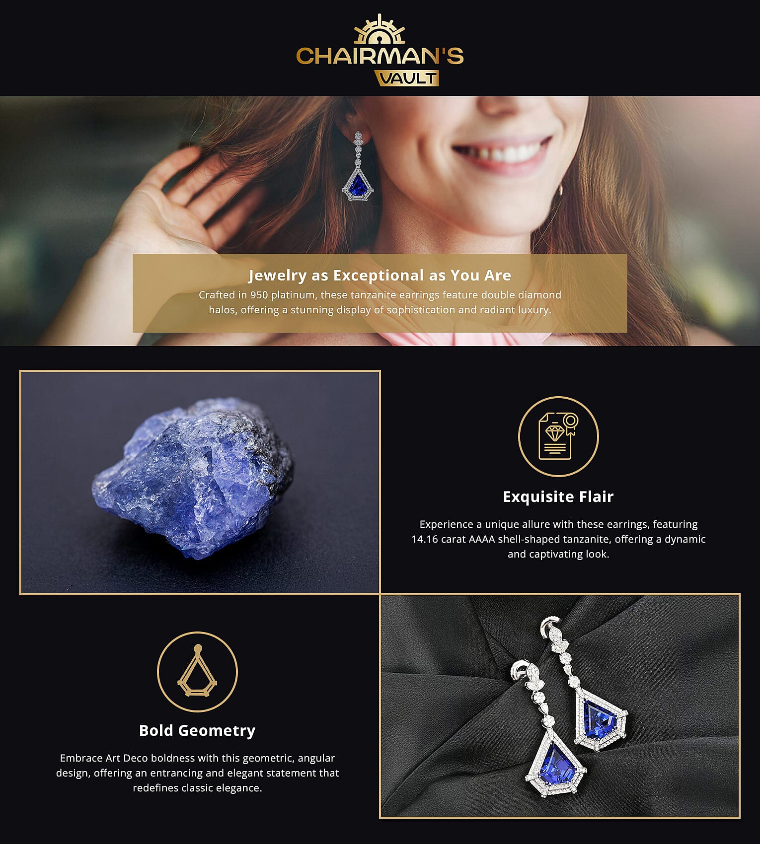 Chairman Vault Collection Rhapsody 950 Platinum Tanzanite and Diamond Earrings Banner