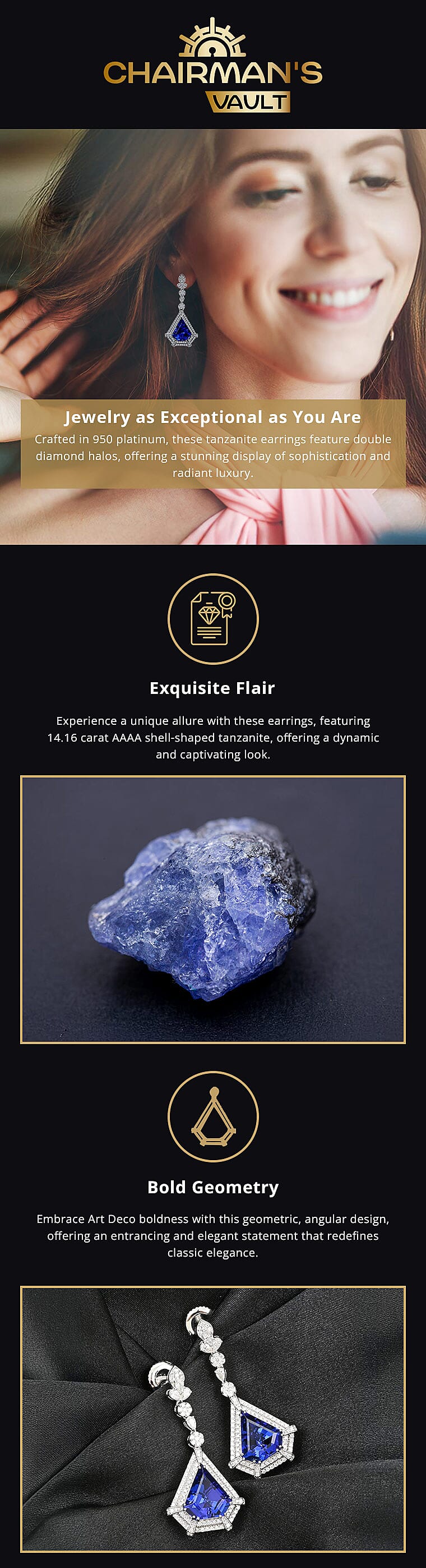 Chairman Vault Collection Rhapsody 950 Platinum Tanzanite and Diamond Earrings Banner