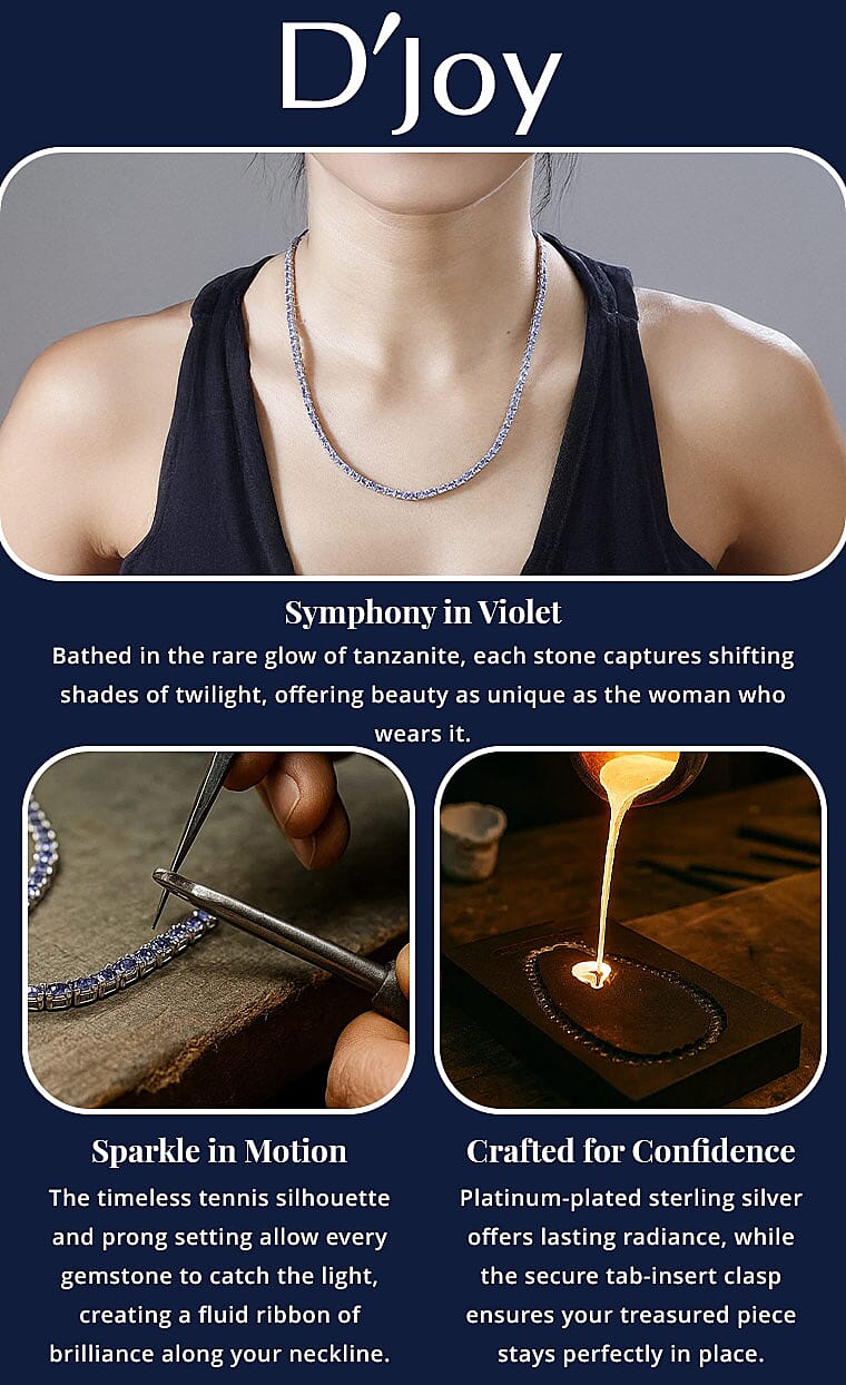 D'Joy Premium Tanzanite 17.70 ctw Tennis Necklace Platinum Over Sterling Silver 18 Inches Banner