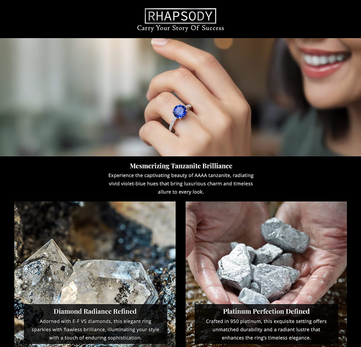 Certified & Appraised Rhapsody 950 Platinum AAAA Tanzanite and E-F VS Diamond Ring 4.70 Grams 2.75 ctw (Del. in 10-15 Days) Banner