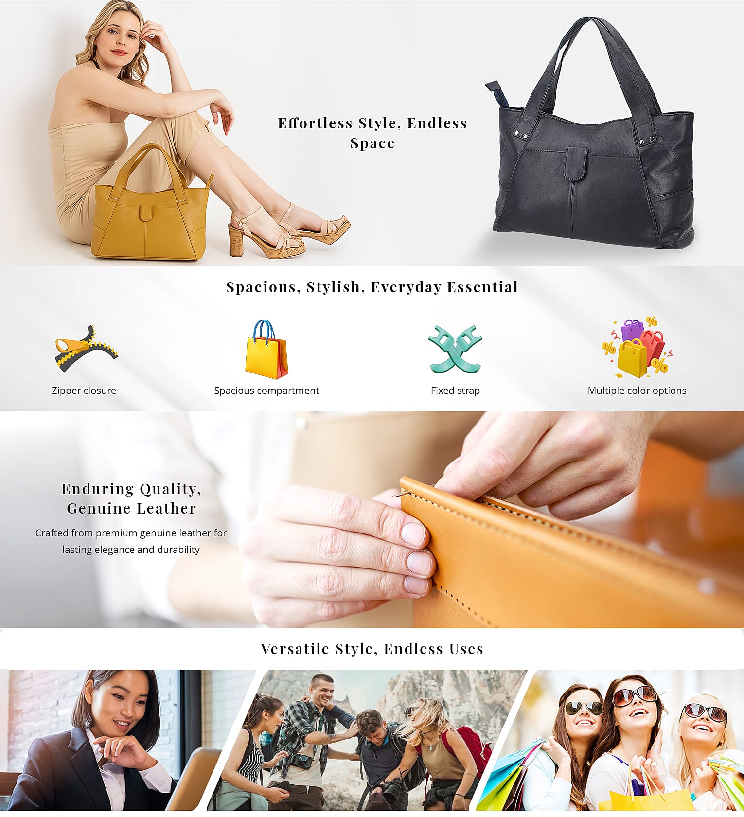 Navy Genuine Leather Tote Bag Banner