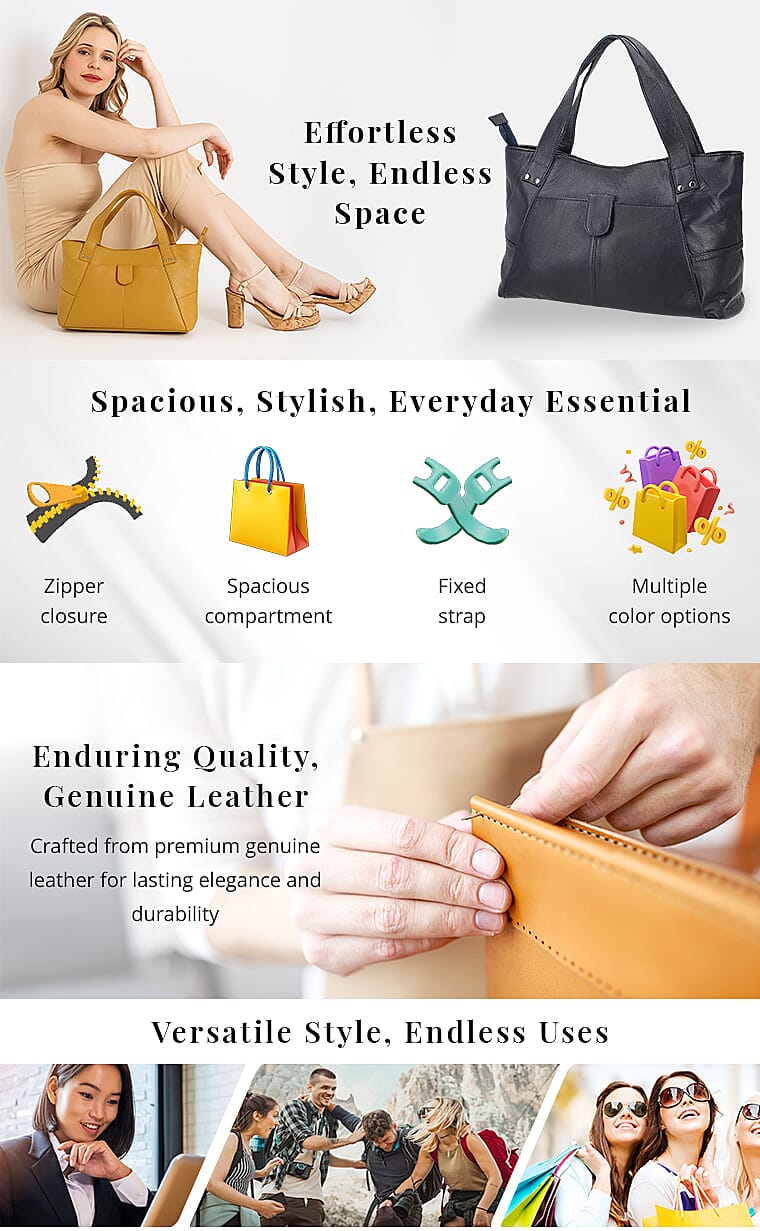 Navy Genuine Leather Tote Bag Banner