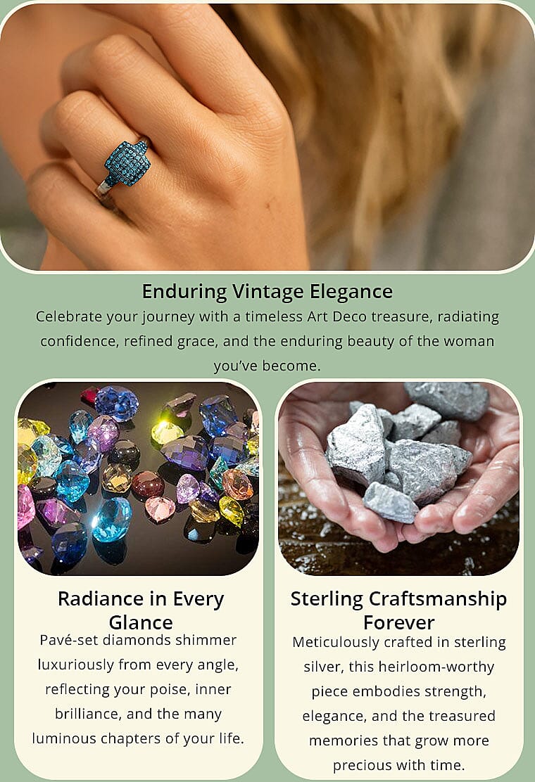 Blue Diamond 0.50 ctw Art Deco Ring in Platinum Over Sterling Silver Banner