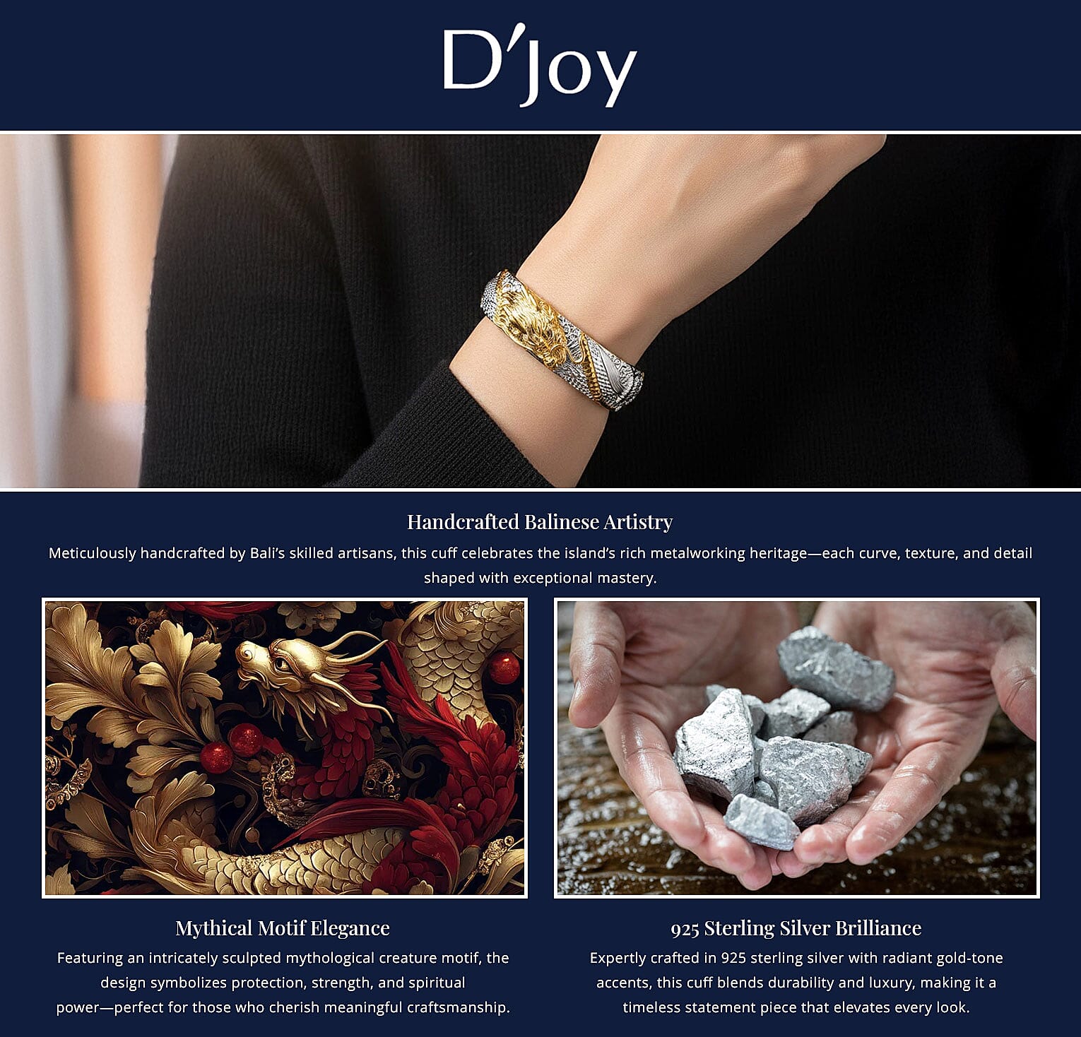 Bali Legacy Dragon Cuff Bracelet in 22K Vermeil YG Over and Sterling Silver Banner