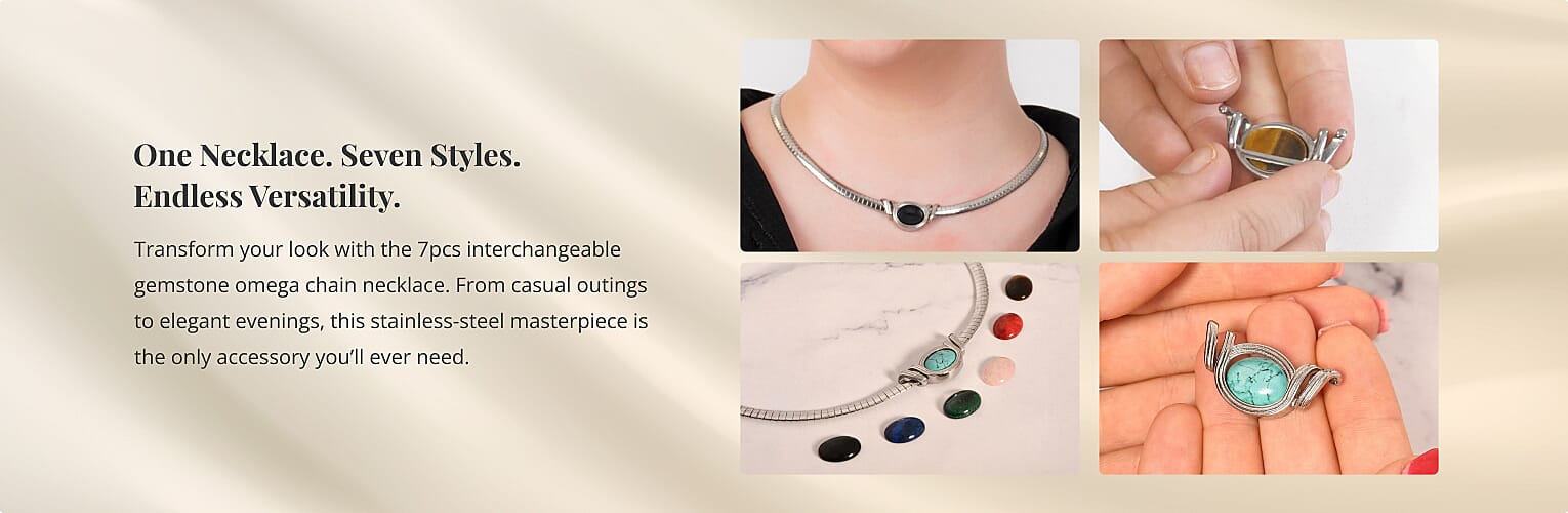 Interchangeable Multi Gemstone Omega Chain Necklace Banner