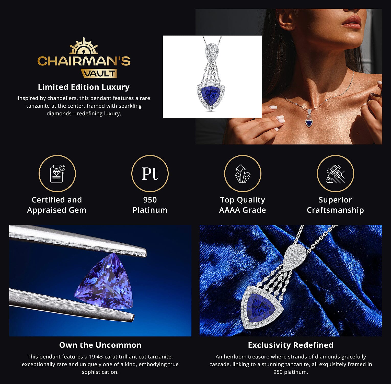 Chairman Vault Collection Rhapsody 950 Platinum Tanzanite and Diamond Pendant Necklace Banner