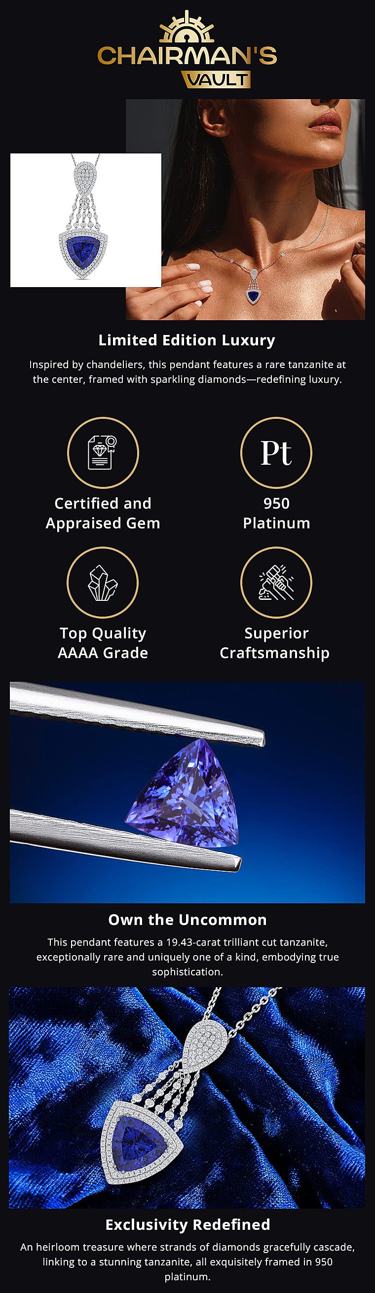Chairman Vault Collection Rhapsody 950 Platinum Tanzanite and Diamond Pendant Necklace Banner