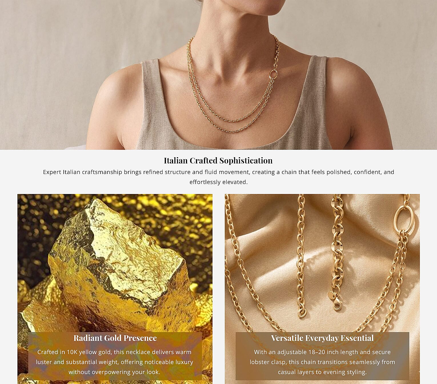 Italian Link Chain Necklace in 10K Yellow Gold 9.40 Grams 18-20 Inches Banner