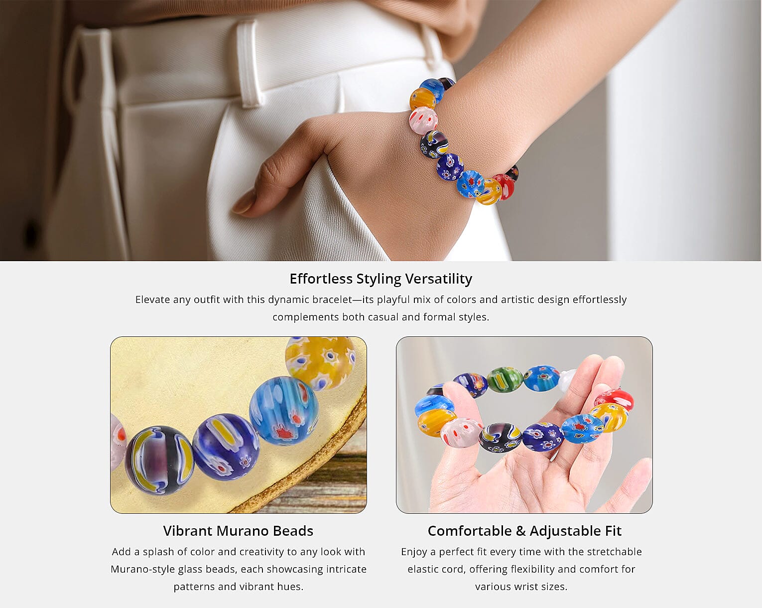 Multi Color Murano Style Stretch Bracelet Banner