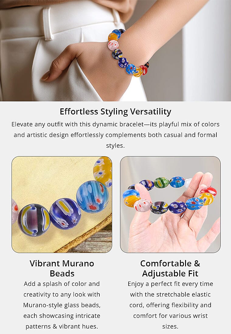 Multi Color Murano Style Stretch Bracelet Banner