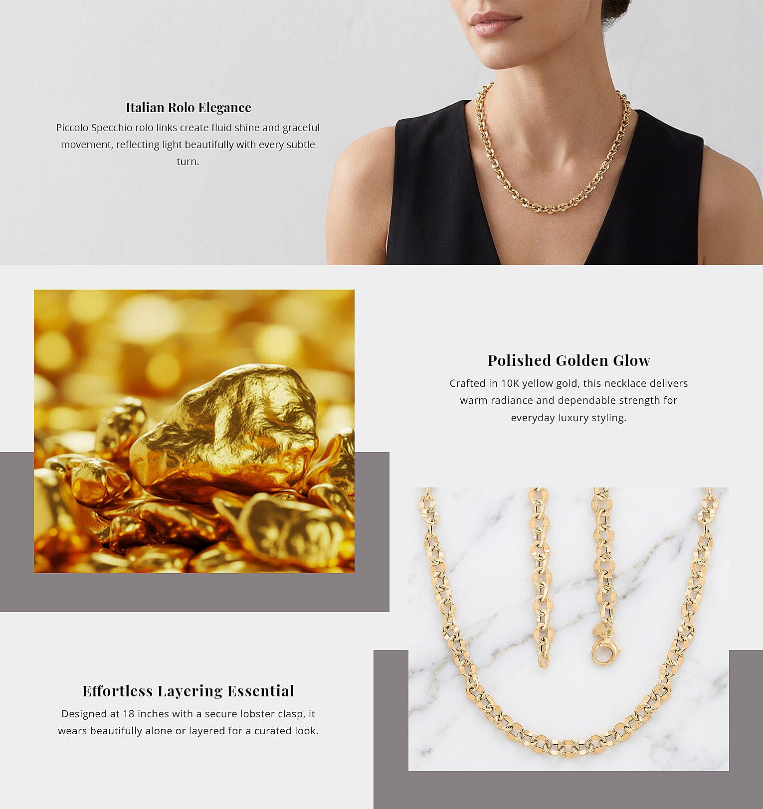 Piccolo Specchio Rolo Italian 10K Yellow Gold Chain Necklace 18 Inches 7.30 Grams Banner