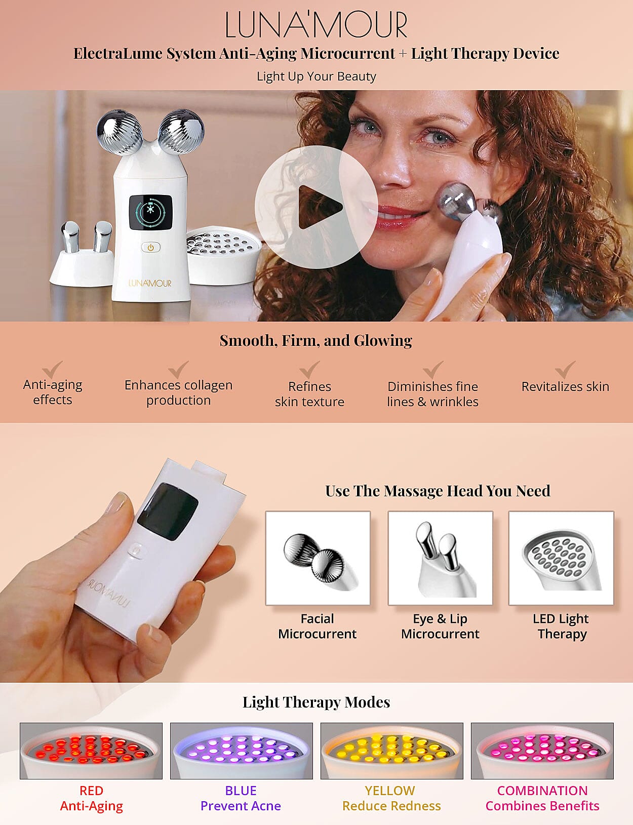 Luna'Mour 3-in-1 ElectraLume System Anti-Aging Microcurrent + Light Therapy Device Banner