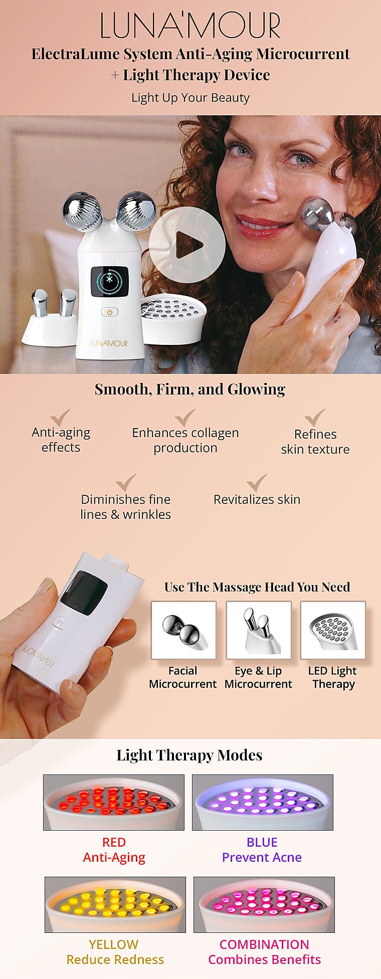 Luna'Mour 3-in-1 ElectraLume System Anti-Aging Microcurrent + Light Therapy Device Banner