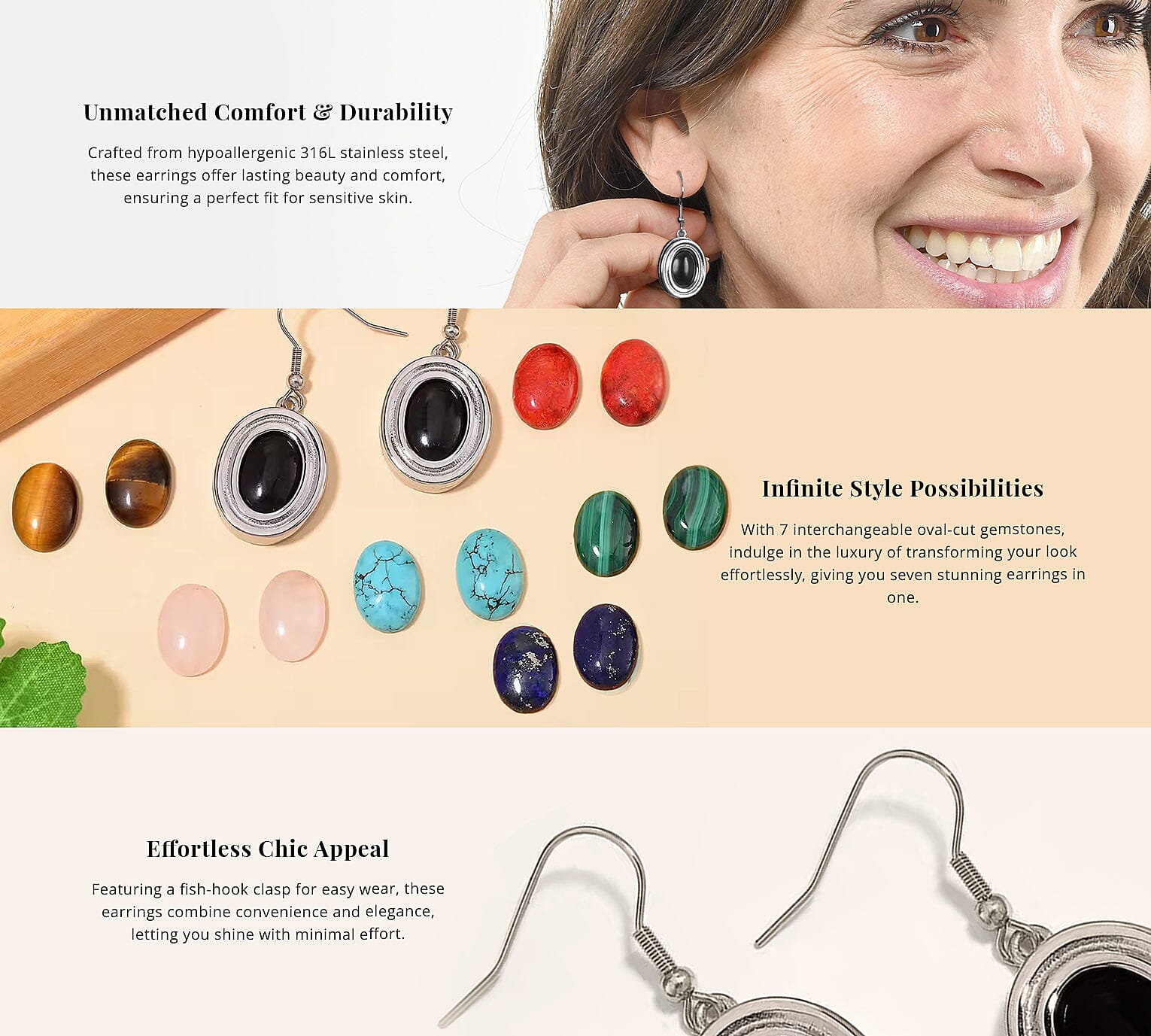 7pcs Interchangeable Multi Gemstone 56.00 ctw Earrings in Stainless Steel Banner