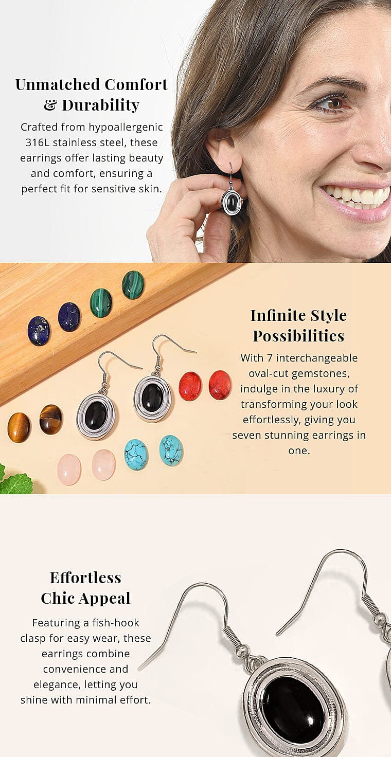 7pcs Interchangeable Multi Gemstone 56.00 ctw Earrings in Stainless Steel Banner