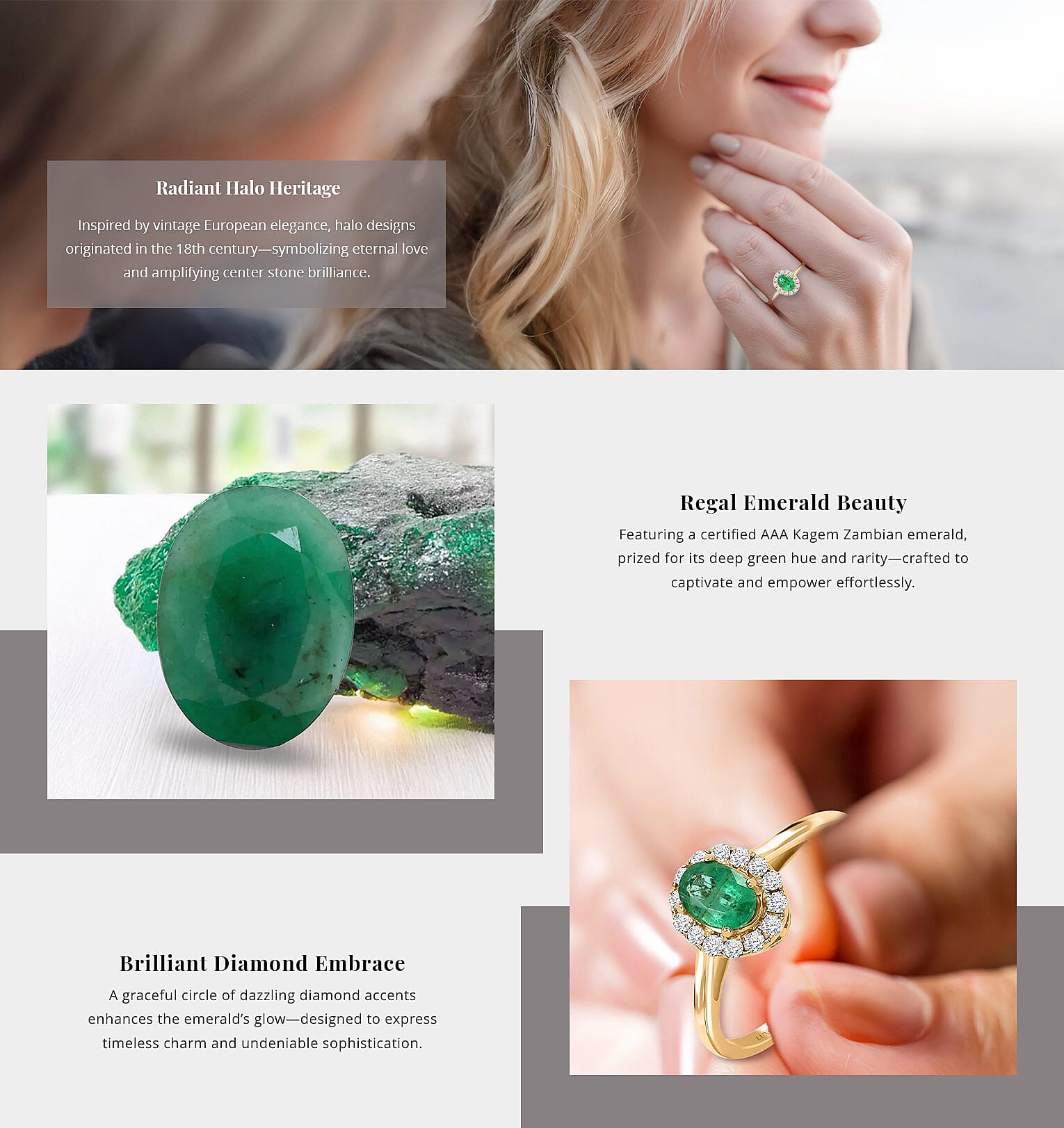 Certified Luxoro 14K Yellow Gold AAA Kagem Zambian Emerald and G-H I2 Diamond Ring Banner