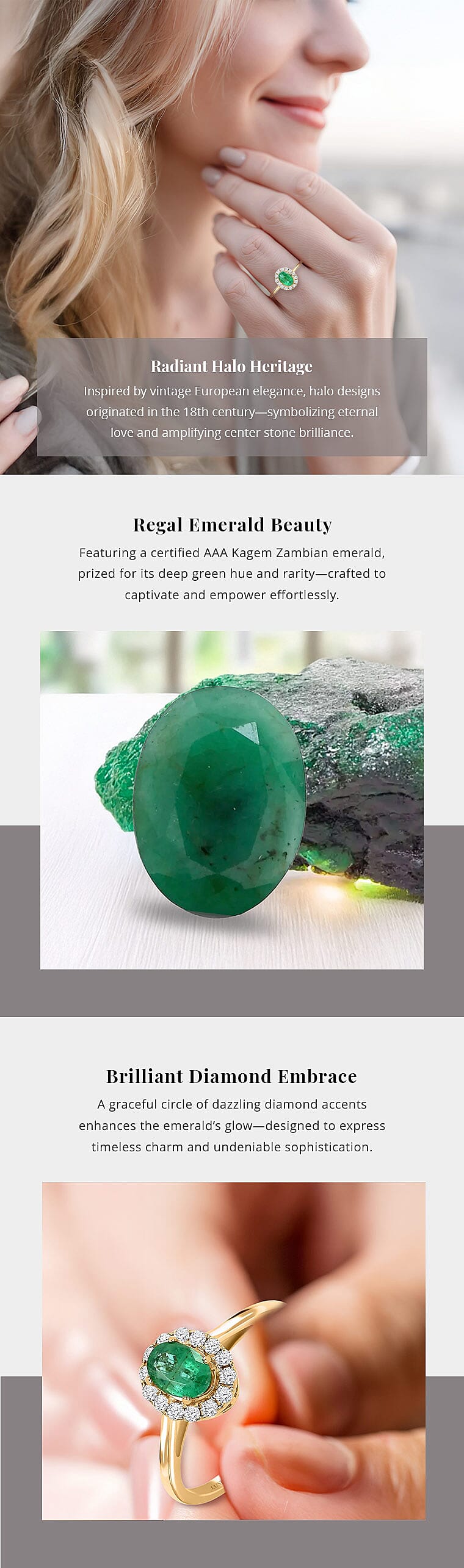 Certified Luxoro 14K Yellow Gold AAA Kagem Zambian Emerald and G-H I2 Diamond Ring Banner