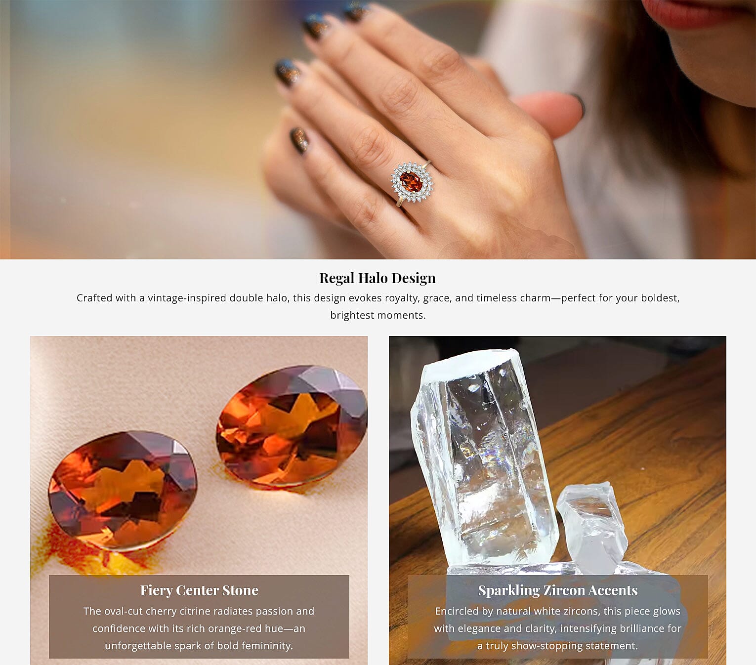 Brazilian Cherry Citrine and White Zircon Double Halo Ring in Vermeil Yellow Gold Over Sterling Silver Banner