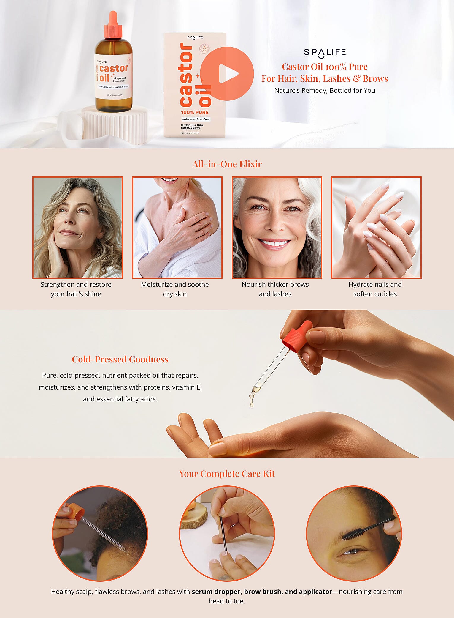 SpaLife Castor Oil 100% Pure - For Hair, Skin, Lashes & Brows Banner