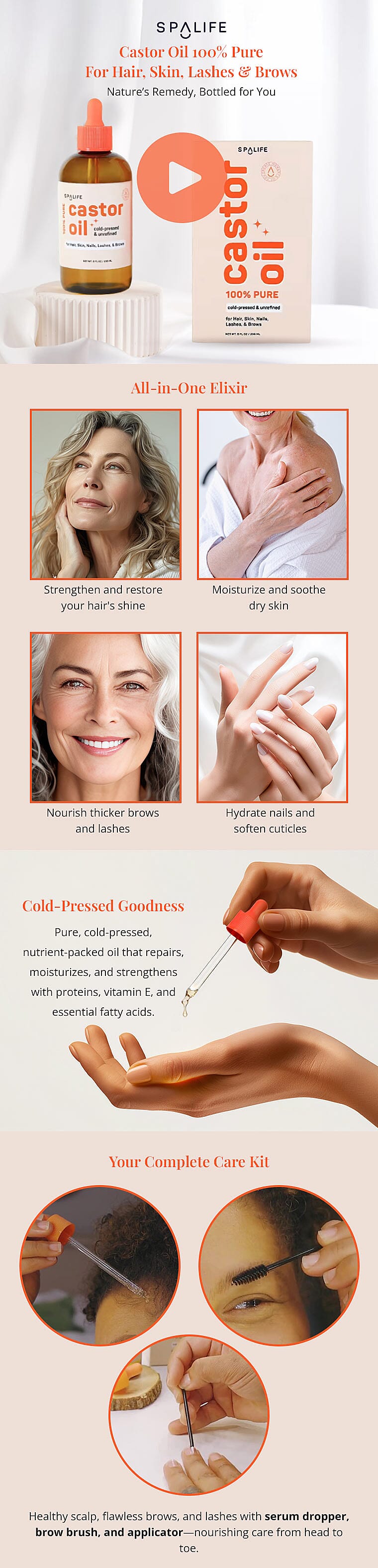 SpaLife Castor Oil 100% Pure - For Hair, Skin, Lashes & Brows Banner