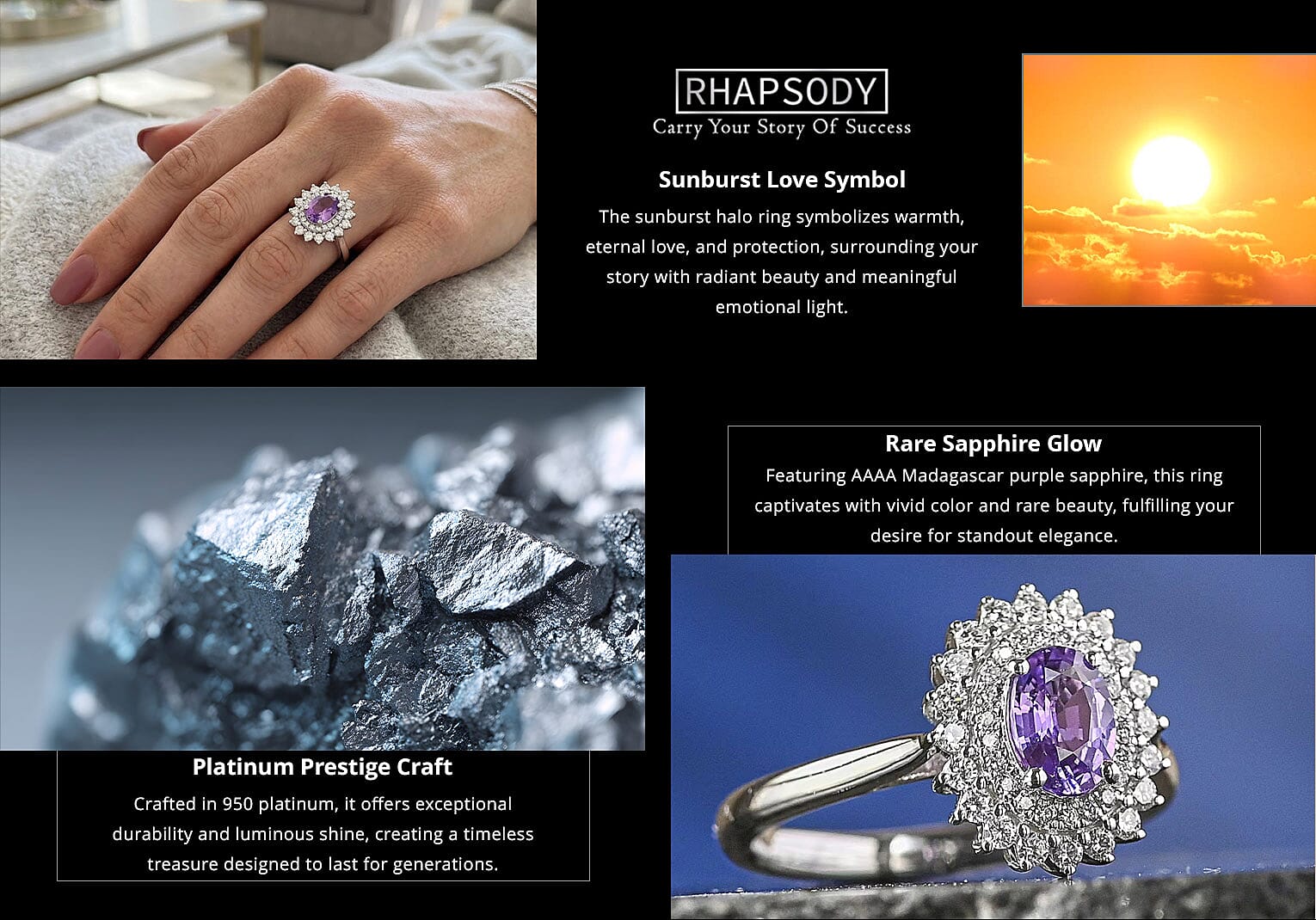 Certified & Appraised Rhapsody 950 Platinum AAAA Madagascar Purple Sapphire and E-F VS Diamond Ring 6.15 Grams 1.25 ctw Banner
