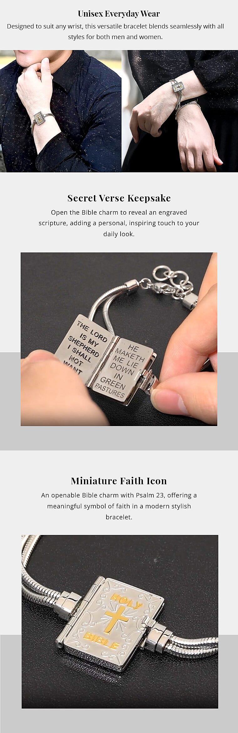 Bible Book Charm Bracelet in ION Plated YG and Stainless Steel Banner