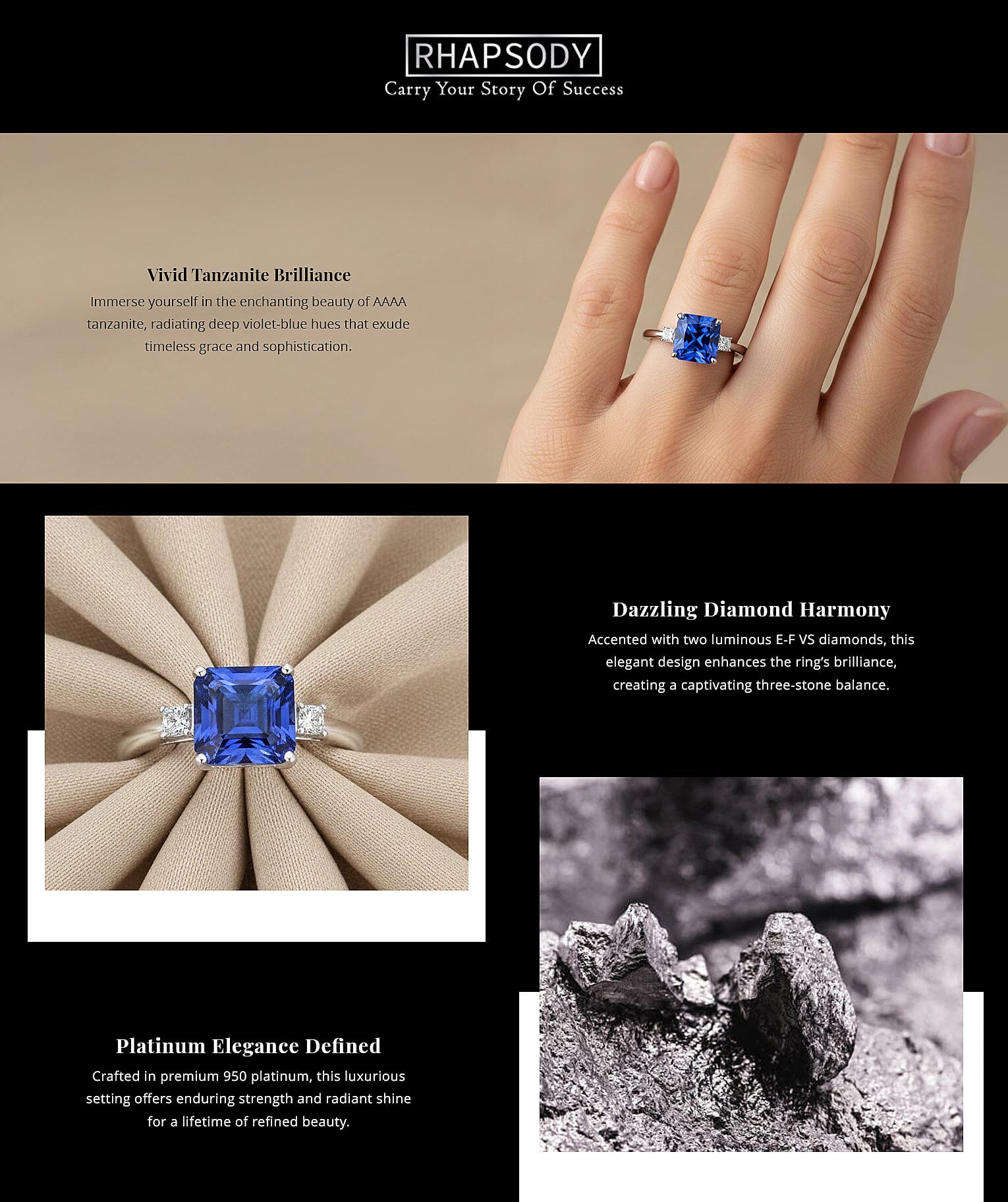 Certified & Appraised Rhapsody Asscher Cut AAAA Tanzanite and E-F VS Diamond 3.00 ctw Ring in 950 Platinum 5.55 Grams Banner