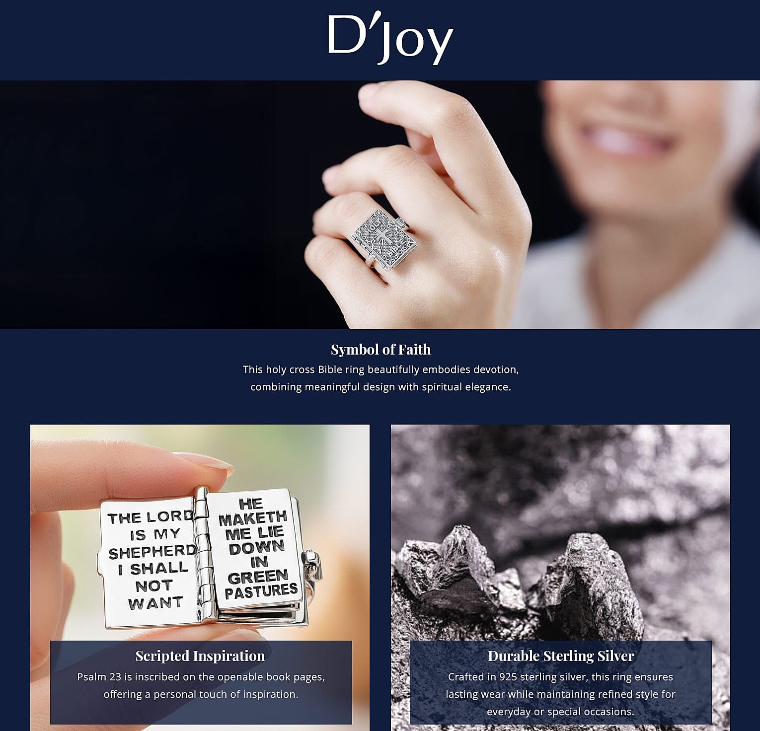 D'Joy Sterling Silver Holy Cross Bible Ring 8.50 Grams Banner