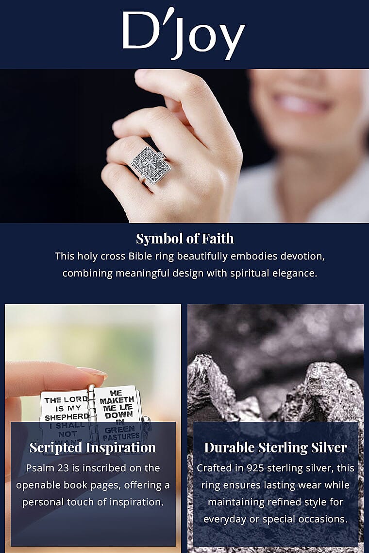 D'Joy Sterling Silver Holy Cross Bible Ring 8.50 Grams Banner