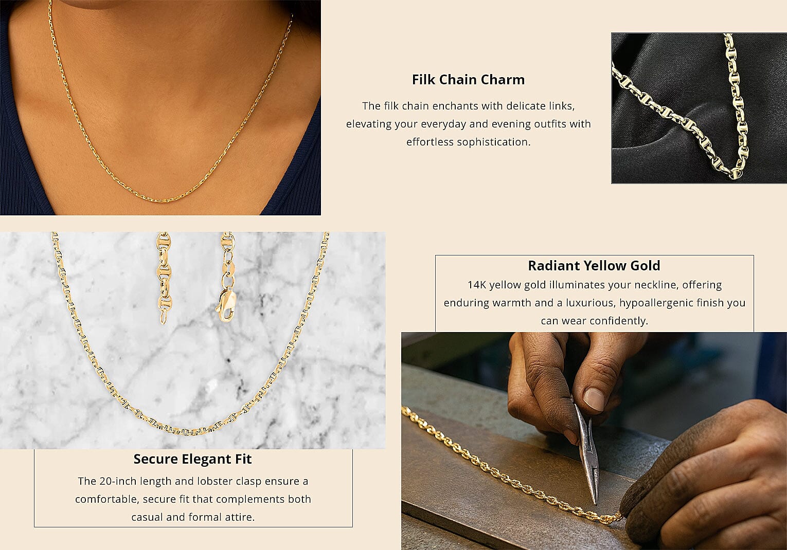 14K Yellow Gold 4mm Filk Chain Necklace 20 Inches 8.05 Grams Banner