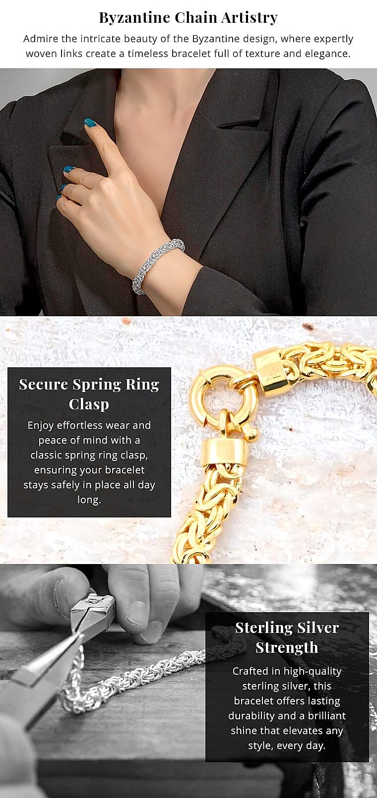 Byzantine Bracelet in 14K Yellow Gold Over Sterling Silver Banner