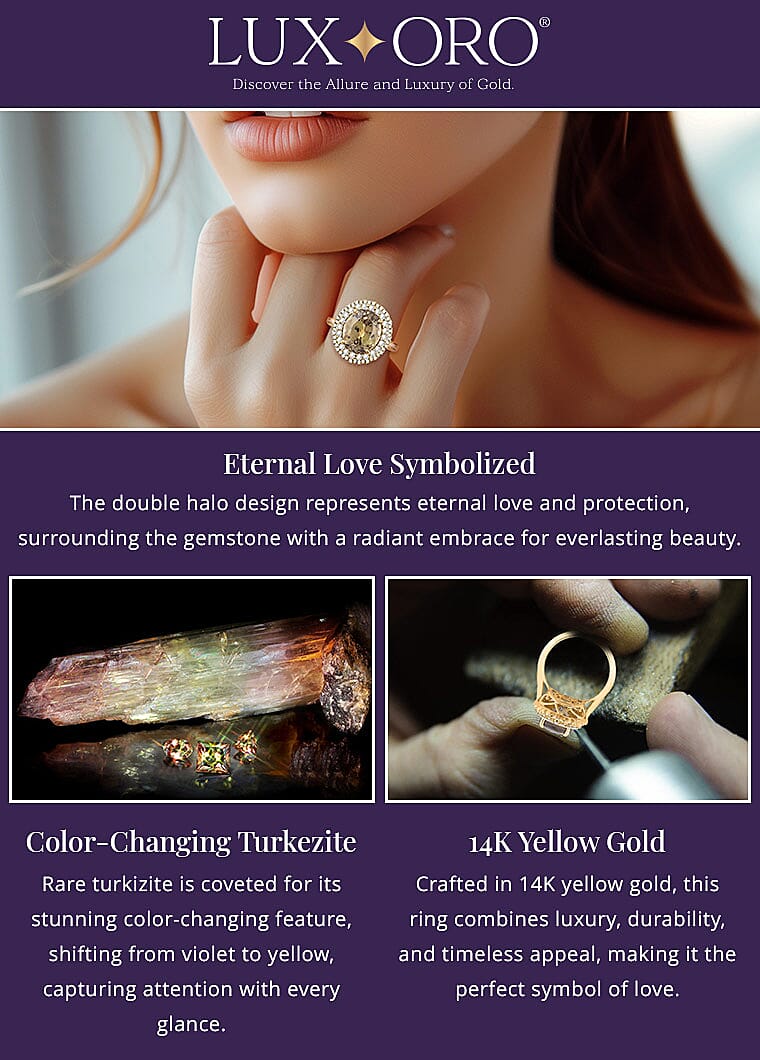 Certified & Appraised Luxoro AAA Turkizite and I2 Diamond 5.05 ctw Double Halo Ring Banner