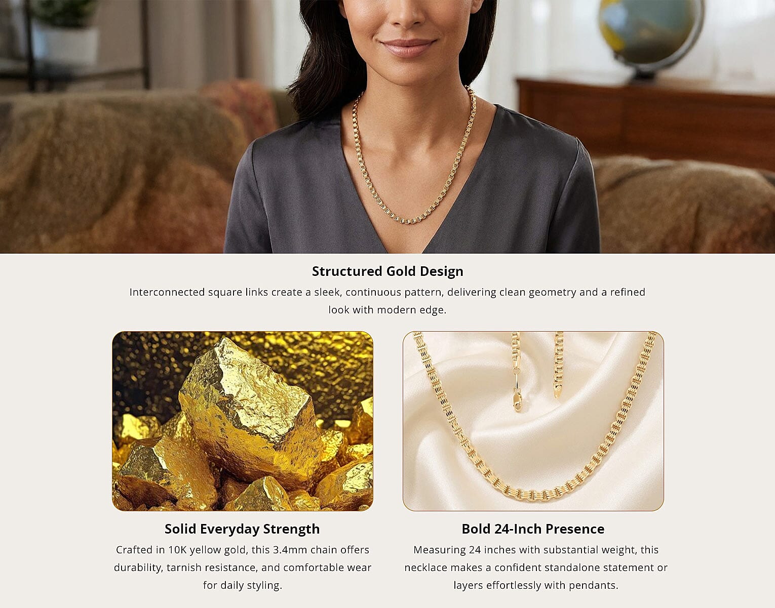 10K Yellow Gold 3.4mm Box Alexander Necklace 24 Inches 10.80 Grams Banner