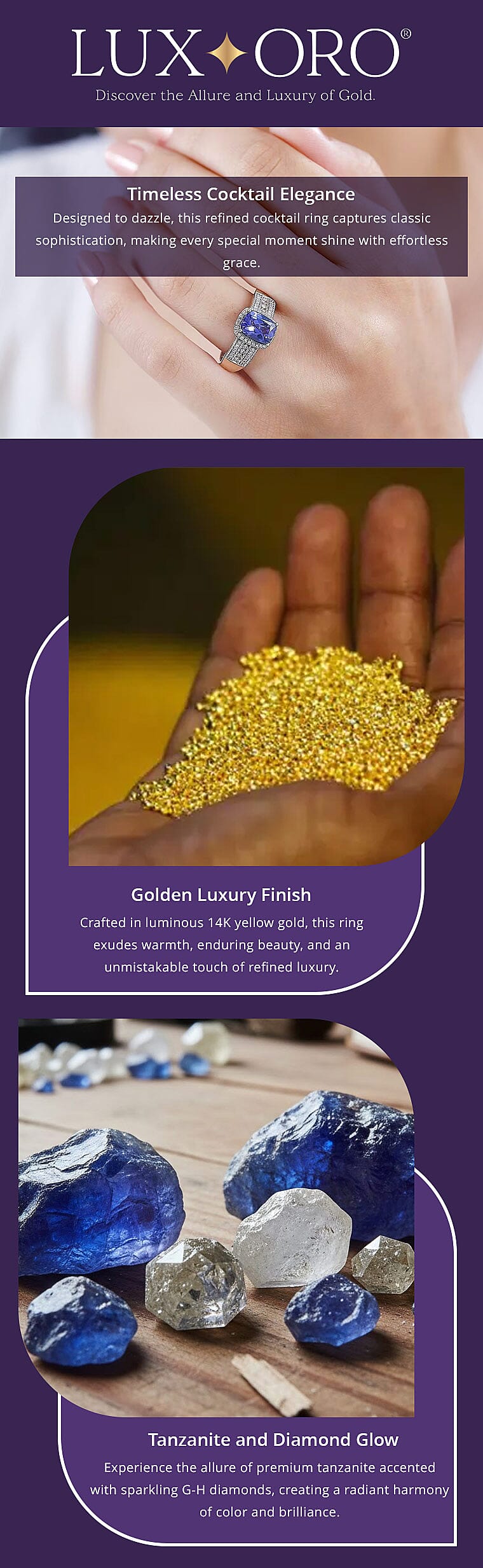 Luxoro Premium Tanzanite and G-H I2 Diamond 2.40 ctw Cocktail Ring in 14K Yellow Gold Banner