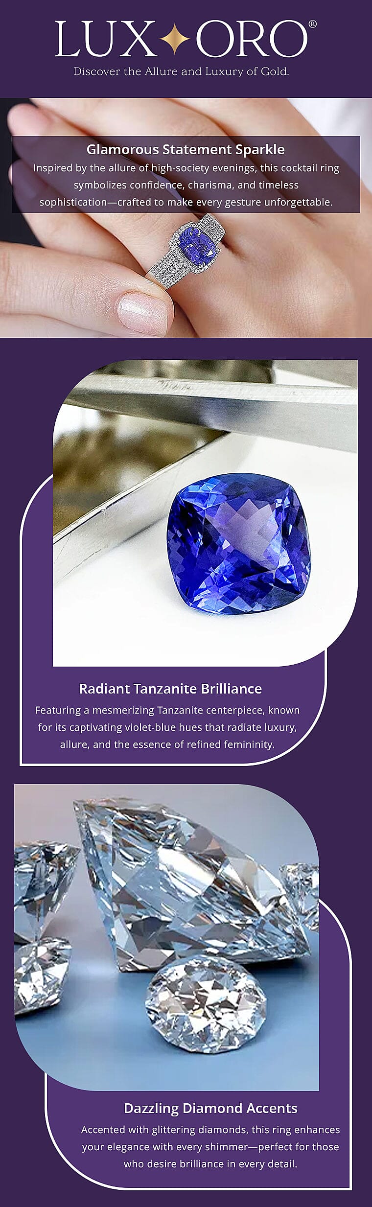 Luxoro Premium Tanzanite and G-H I2 Diamond 2.40 ctw Cocktail Ring in 14K White Gold Banner