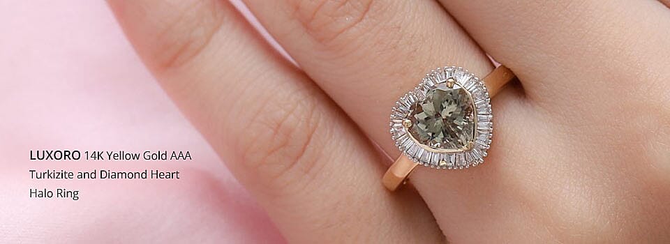 LUXORO 14K Yellow Gold AAA Turkizite and Diamond Heart Halo Ring Banner