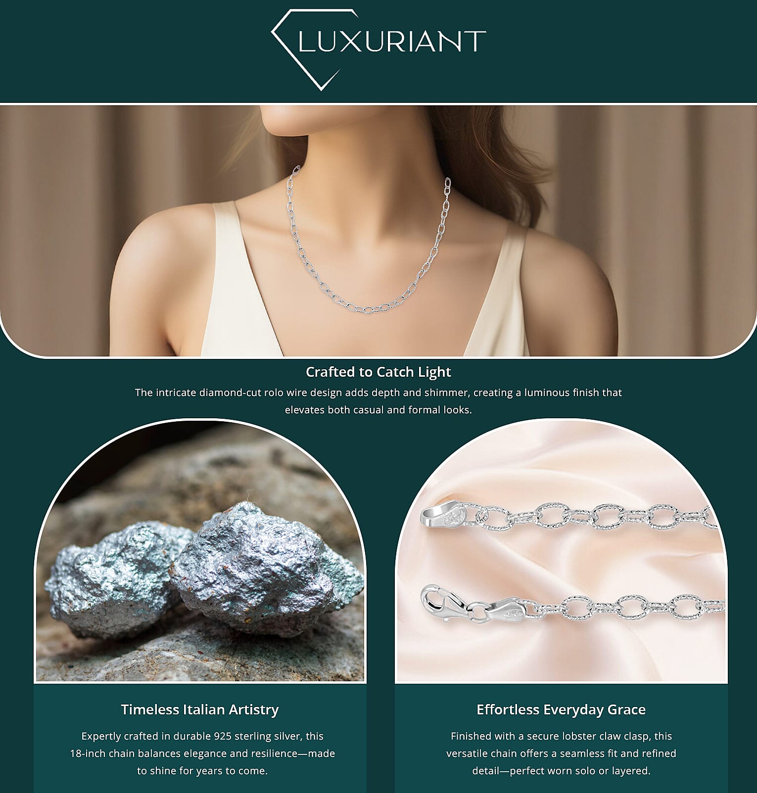 Italian Sterling Silver Diamond-cut Rolo Wire Chain Necklace Banner