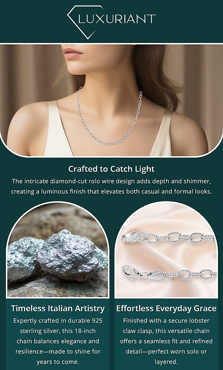 Italian Sterling Silver Diamond-cut Rolo Wire Chain Necklace Banner