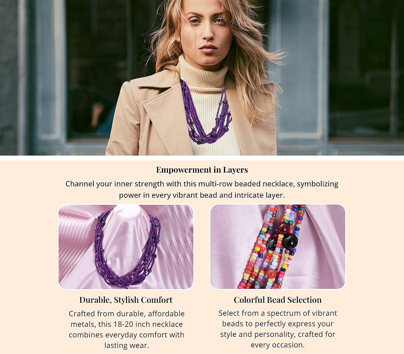 Amethyst and Simulated Purple Pearl Twisted Multi Row Beaded Station Necklace 18-20 Inches in Silvertone 130.00 ctw Banner