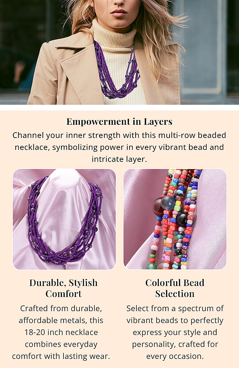 Amethyst and Simulated Purple Pearl Twisted Multi Row Beaded Station Necklace 18-20 Inches in Silvertone 130.00 ctwBanner