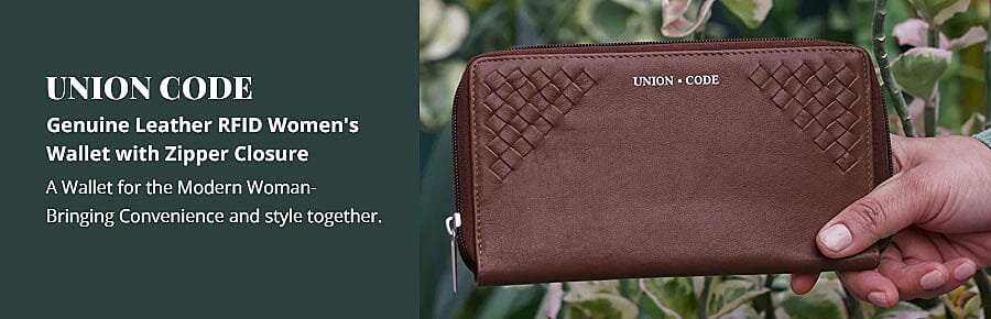 Union Code Genuine Leather RFID Women's Wallet with Zipper Closure Banner