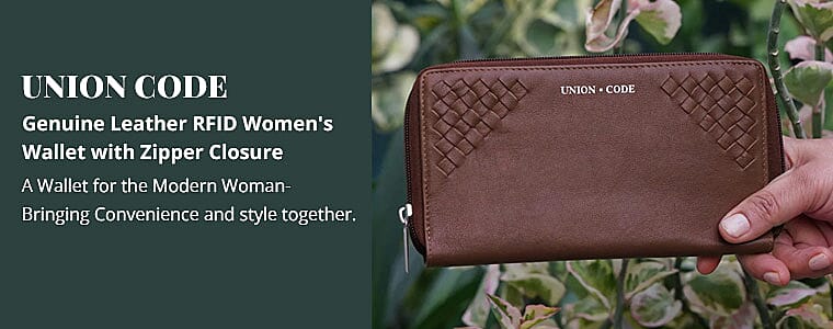 Union Code Genuine Leather RFID Women's Wallet with Zipper Closure  Banner