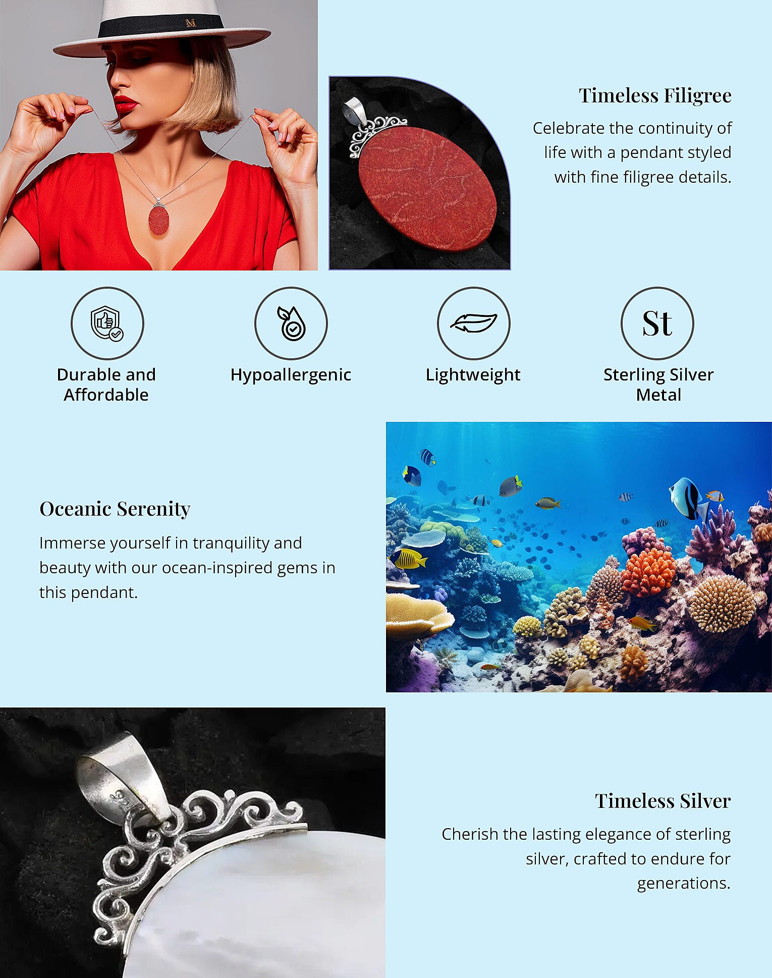 Sponge Coral Oval Pendant in Sterling Silver Banner