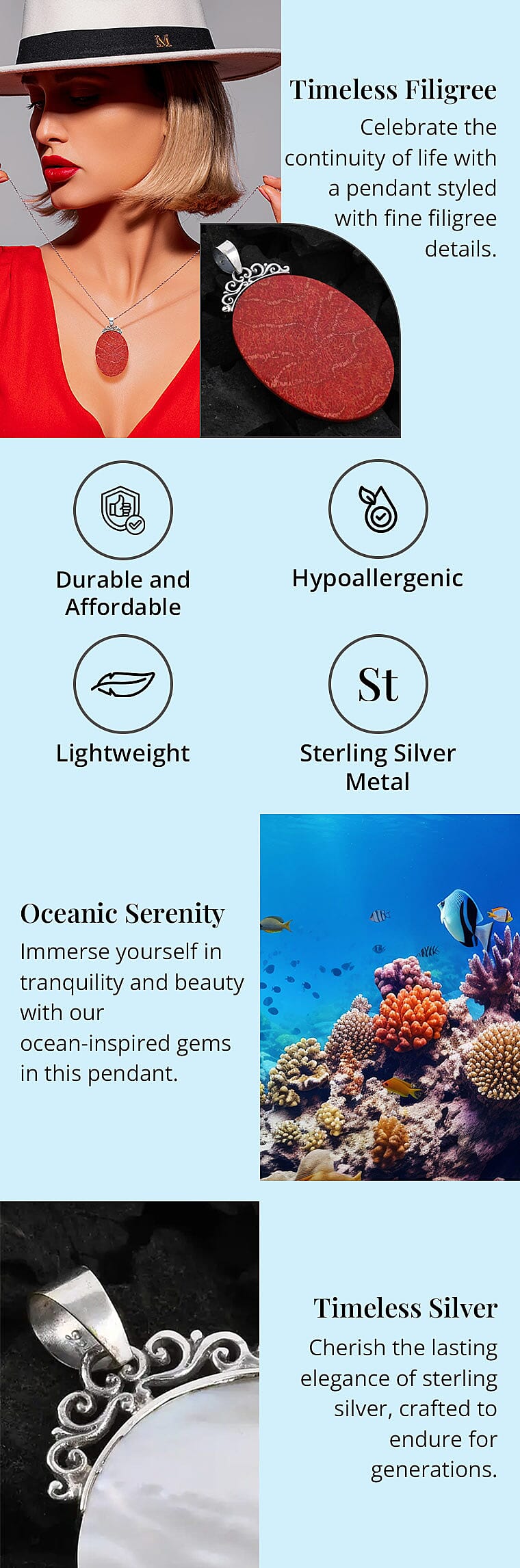 Sponge Coral Oval Pendant in Sterling Silver Banner