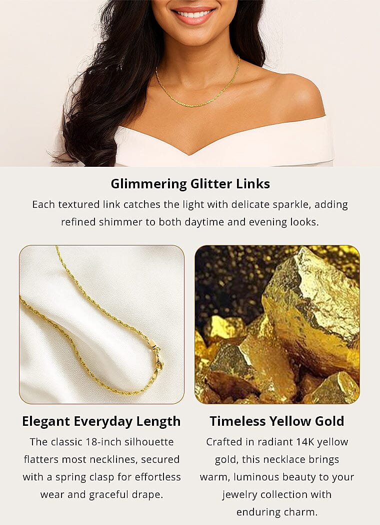 Italian 5mm Glitter Link Necklace in 14K Yellow Gold 6.75 Grams 18 Inches Banner