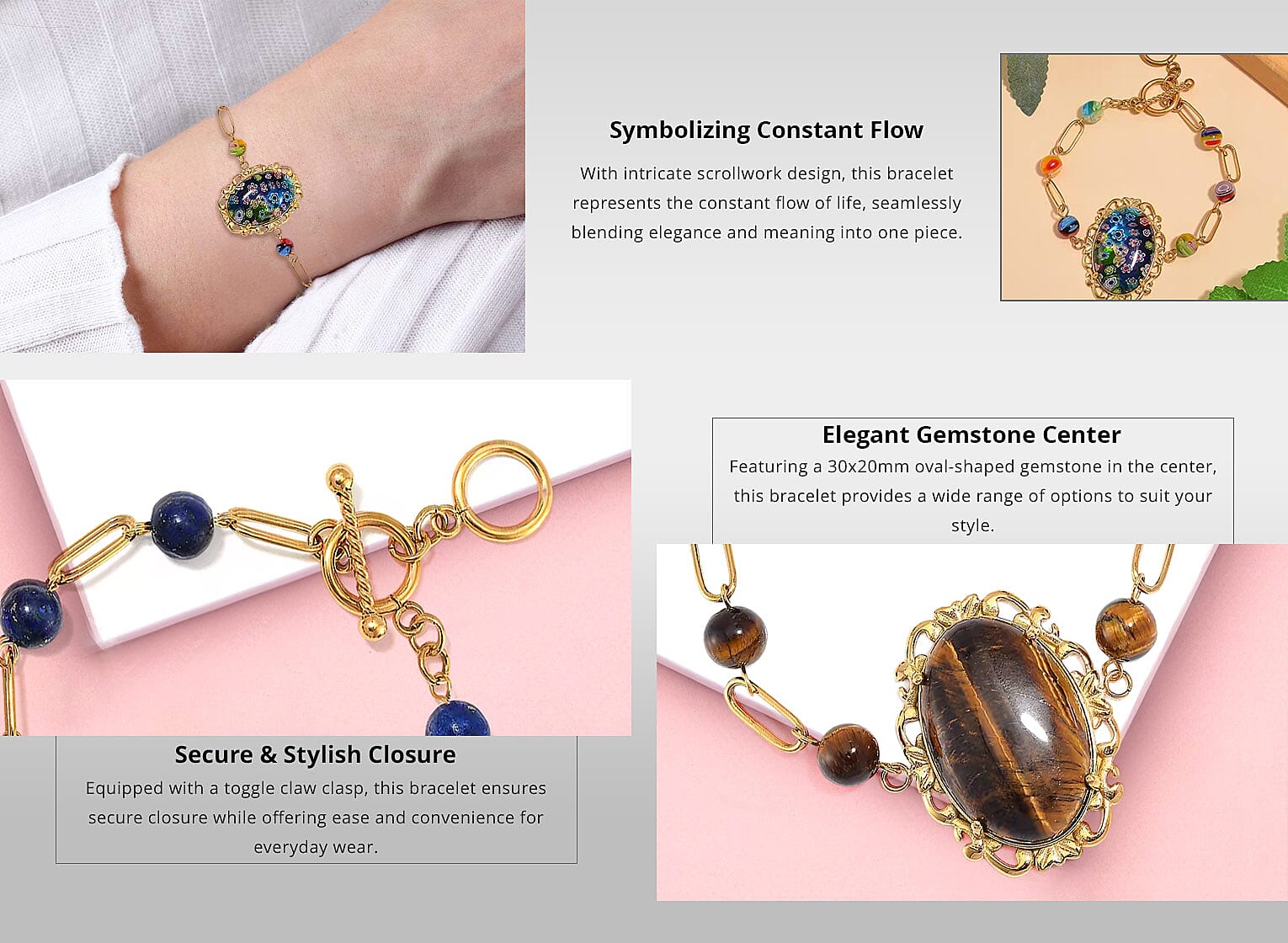 Murano Style Bracelet in ION Plated YG Stainless Steel Banner