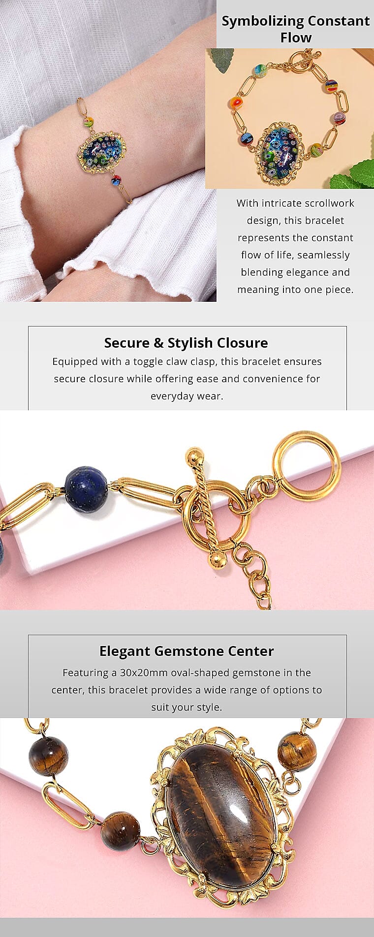 Murano Style Bracelet in ION Plated YG Stainless Steel Banner