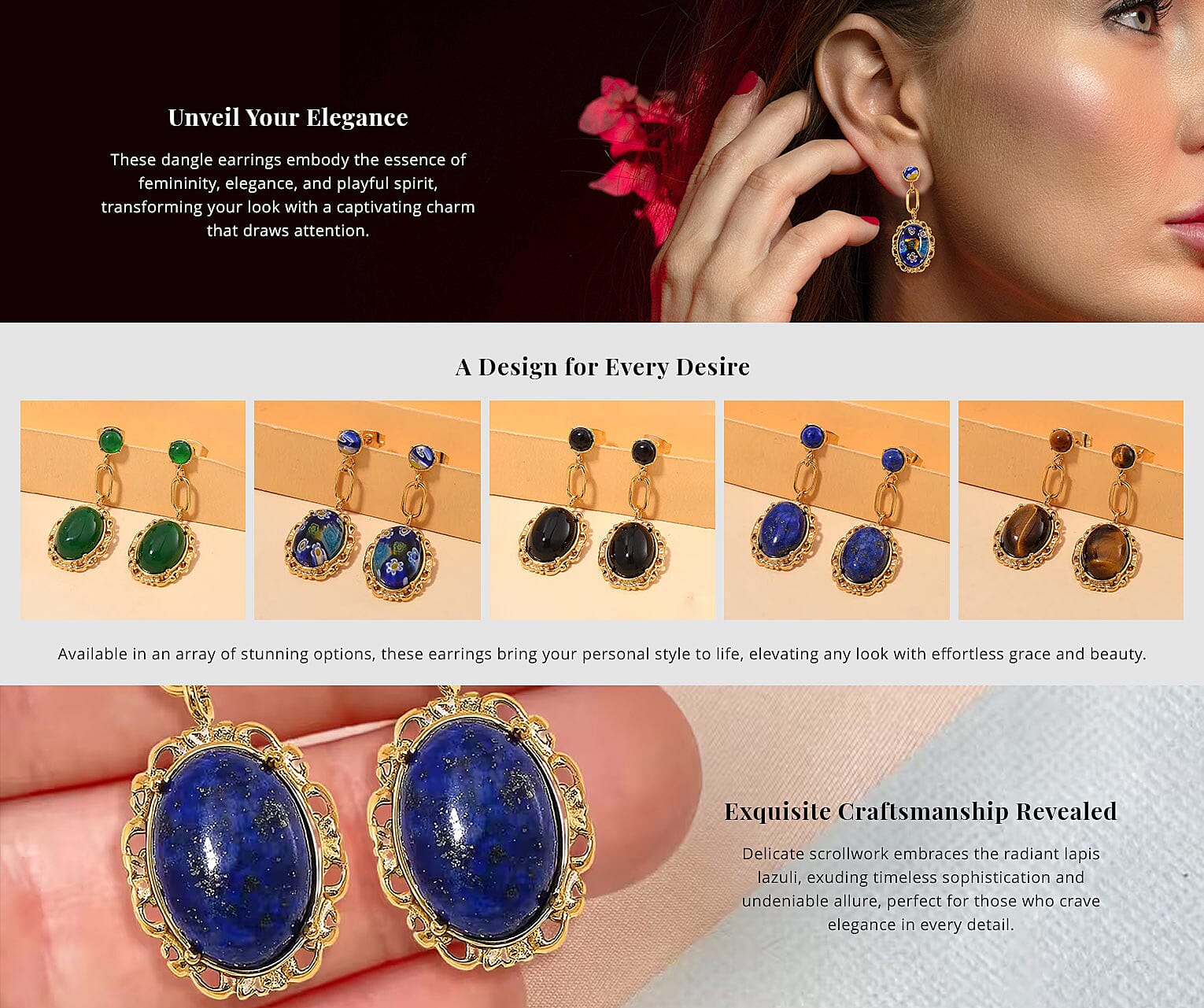 Lapis Lazuli 8.60 ctw Dangle Earrings ION Plated Yellow Gold Stainless Steel Banner