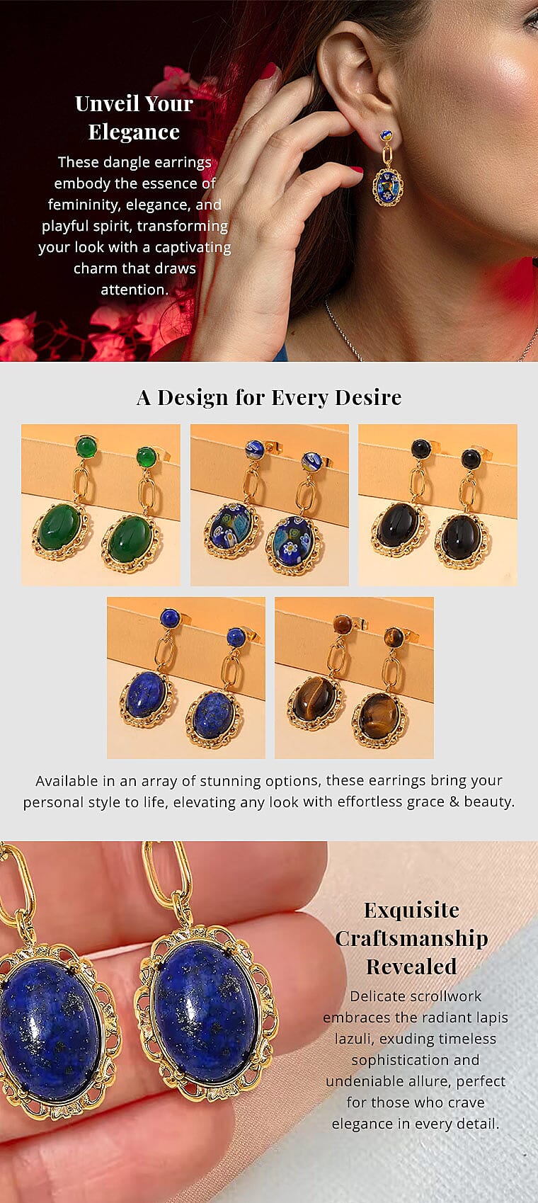 Lapis Lazuli 8.60 ctw Dangle Earrings ION Plated Yellow Gold Stainless Steel Banner