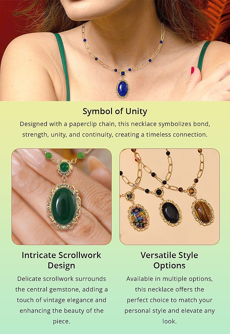 Lapis Lazuli 14.00 ctw Necklace in ION Plated Yellow Gold Stainless Steel Banner